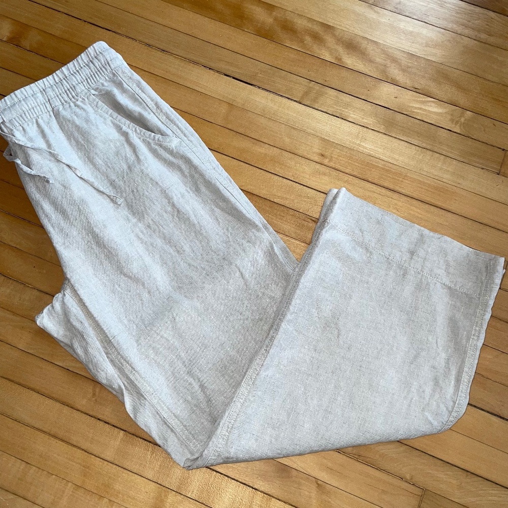 L.L. Bean Premium Linen Breezy Pull On Pant Tan Khaki Washable Size 10